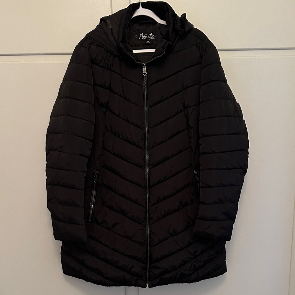 LIKE NEW Nanette Lepore Black Puffer Jacket Coat Winter Zip Hooded